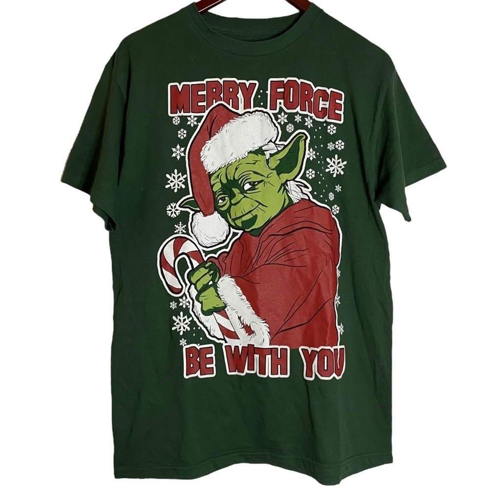 Mad Engine Star Wars Merry Force Be With You Yoda Santa Short Sleeve Tee Medium